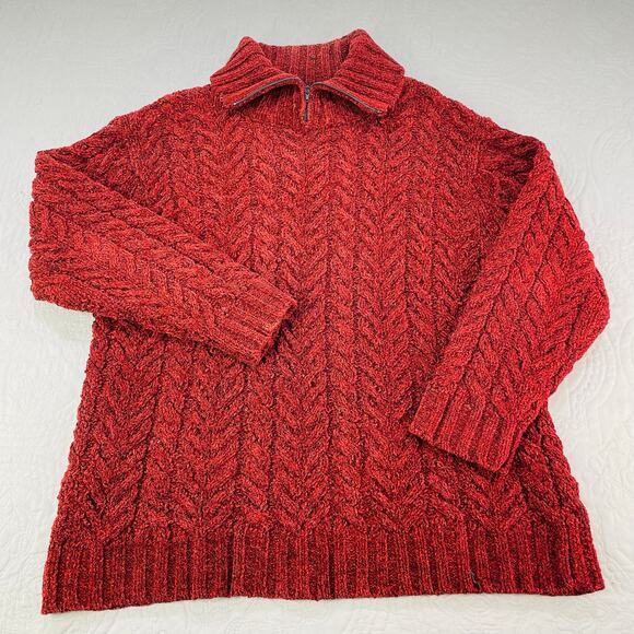 Vintage‎ Hand Knit Sweater Mens S Cable Knit Red Turtleneck Cowl Jones New York - Picture 1 of 7